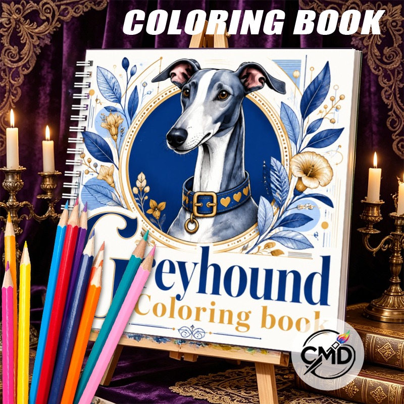 TEMU Cmd Greyhound Creativity Spiral-bound Coloring Book: 24 Pages Stress- Relaxing Artwork, Perfect Gift For Birthdays, Christmas, Halloween,