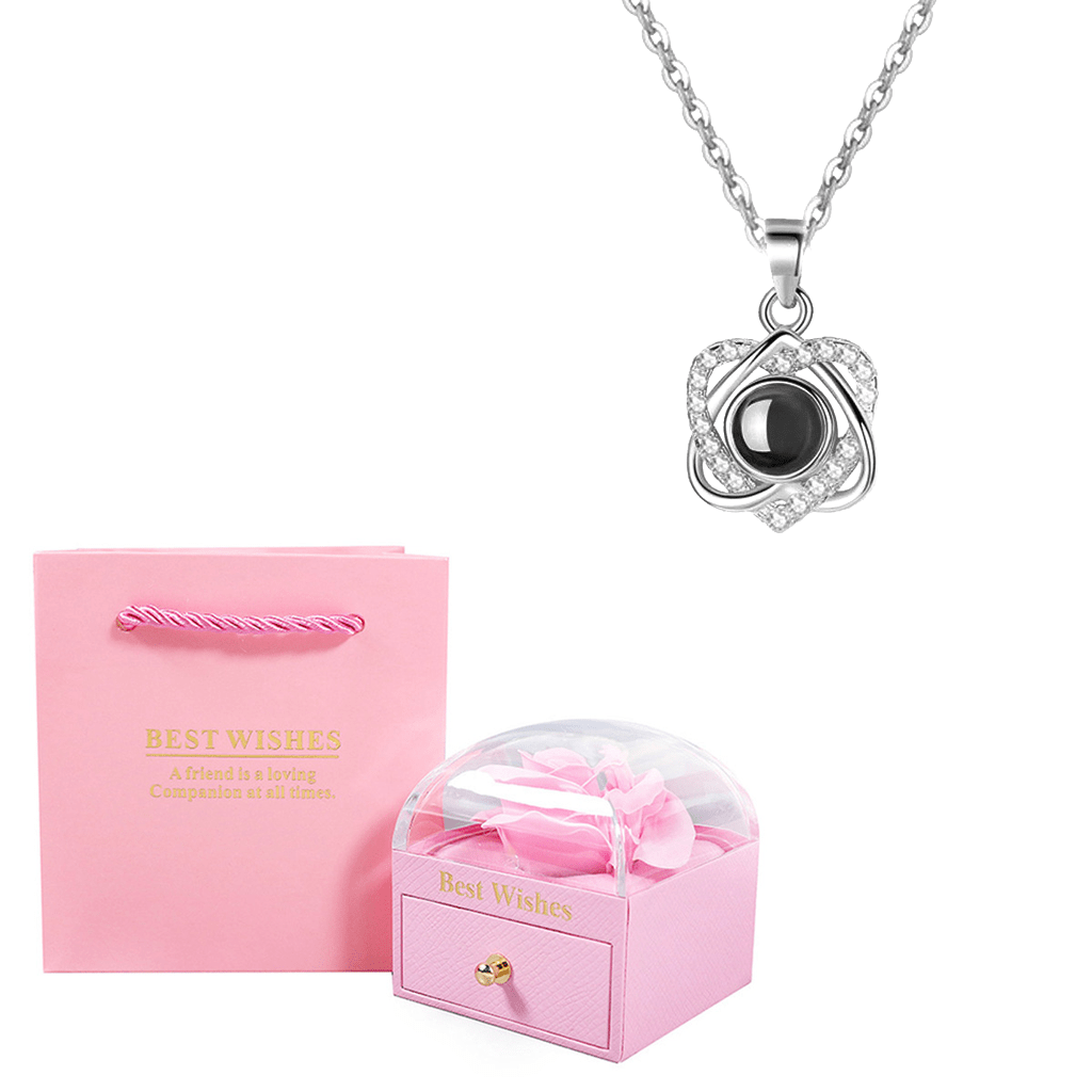100 Languages I Love You Projection Double Heart Pendant Necklace