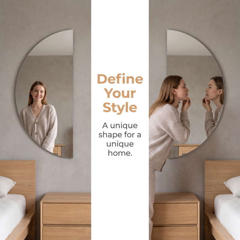 Half-Circle Irregular Acrylic Wall-Mounted Dressing Mirror, Lightweight & Waterproof