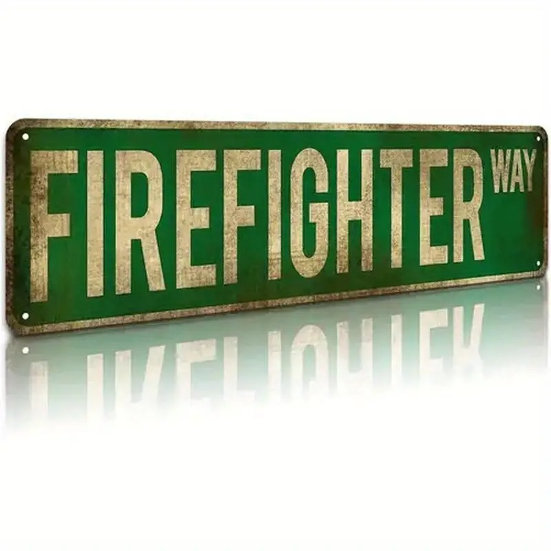 1pc 4x16 Inch Metal Sign Rustic Green Firefighter Way Metal Sign Vintage Style Home Decor Wall Art Theme Gift Art Aluminum Painting Ideal For Porch Outdoor Garden Decoration Bar Home Decor Gifts