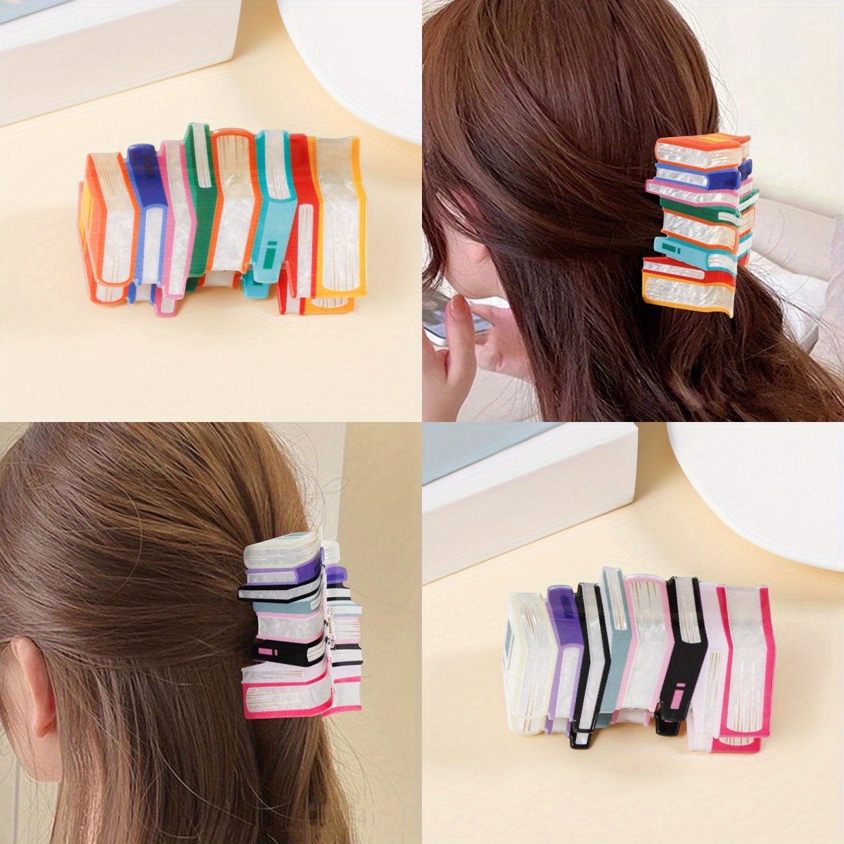 

Color Matching Books Shaped Hair Claw Clips For Women, Cute Creative Funny Back To School Hair Accessories For Thin , Teacher Gifts, Gifts For Her