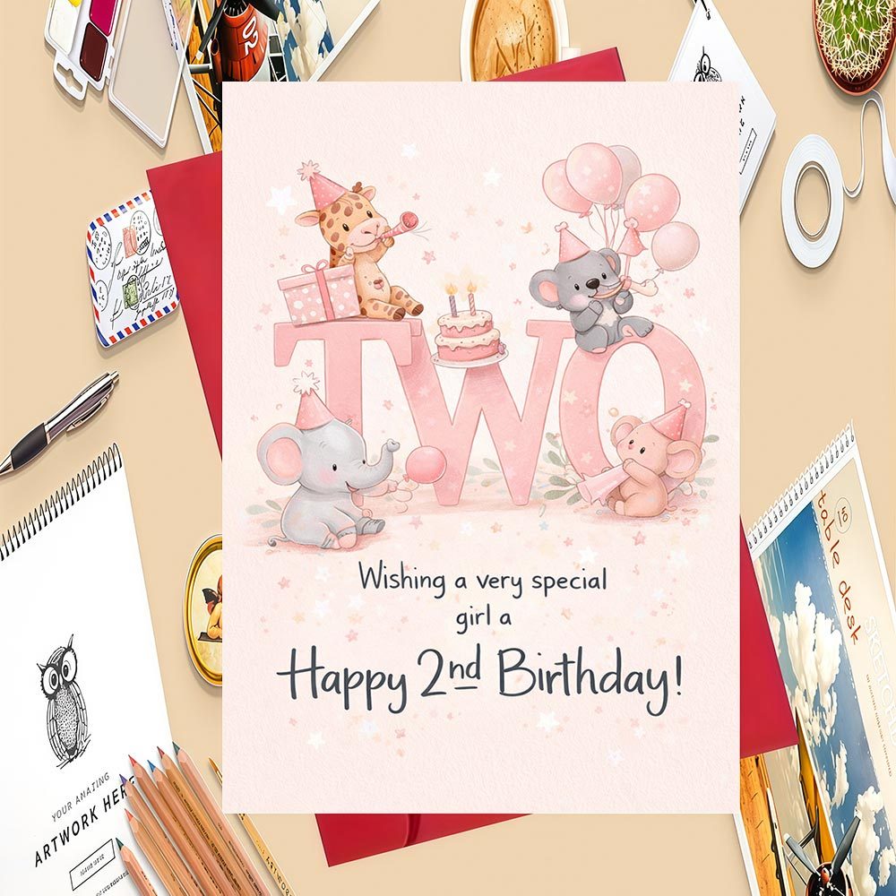 TEMU 1 Greeting Card + 1 Envelope, 1 Greeting Card For Parents To Wish Their A At Her Birthday Party, Features Cute Animal And Balloon Patterns