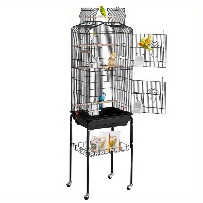   extra large heavy duty metal bird cage 62 inch large aviary with rolling wheels   interior multiple perches doors ideal for cockatiels parrots lovebirds pet birds easy   durable construction parrot enthusiasts Product details 8