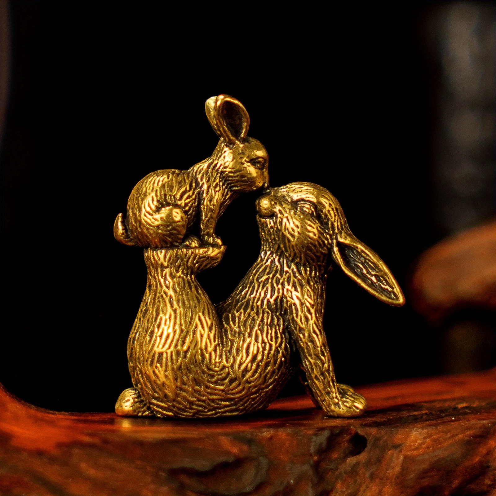 E-shop Sammelfiguren, Messing Mutter & Baby Kaninchen Figurset - Vintage-Stil Schreibtischdekoration mit Spielerischer für Zuhause & Büro