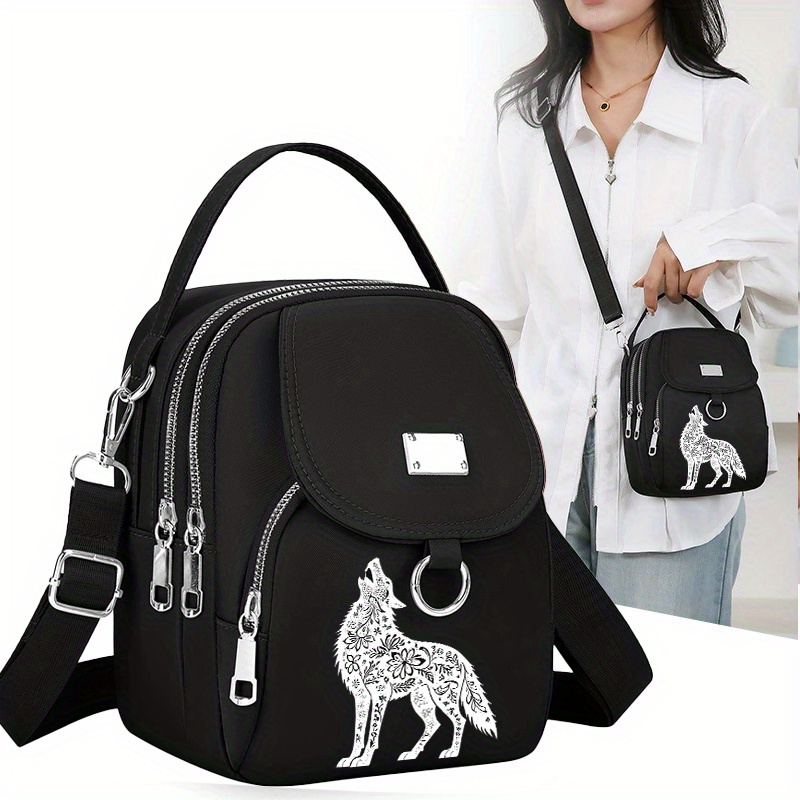 TEMU A Portable Messenger Bag Featuring A Unique 2d Flat Print Of A Mysterious Wolf Design, Perfect For Daily Use, Outdoor Activities, And Commuting. This Versatile Bag Can Hold Phone