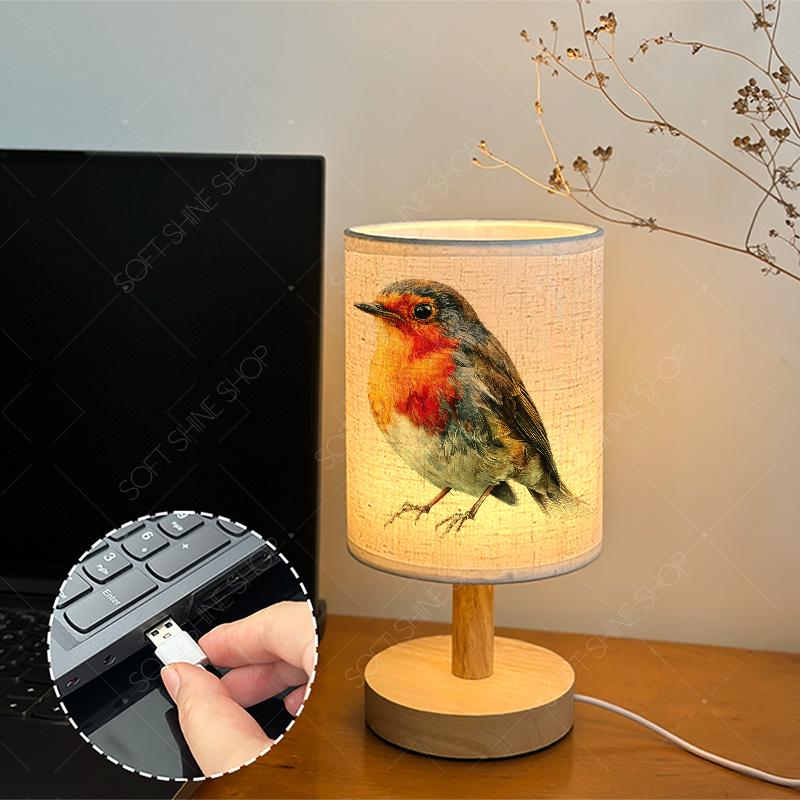 LED Fabric Desk Lamp with Hyper-Realistic Robin Design