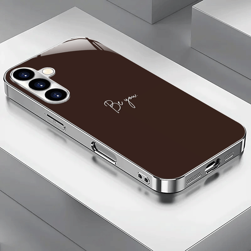 TEMU Phone Case - Minimalist Fashion Personalized English Letter Electroplated Silver Phone Case For Galaxy S25/s24/s23/s22/s21/s20/note