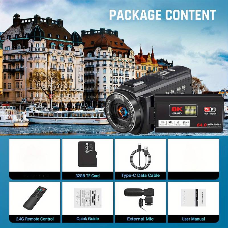 Kids Camera Video Camera 4K Camcorder HD 64MP 18X Digital Zoom