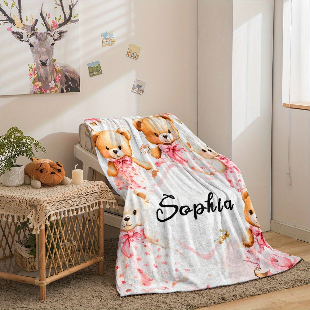 TEMU Custom Name Blanket Cute Garden - Lightweight Flannel Home Furnishings Bedding Blanket Suitable For Sofas Beds Travel Camping Living Rooms