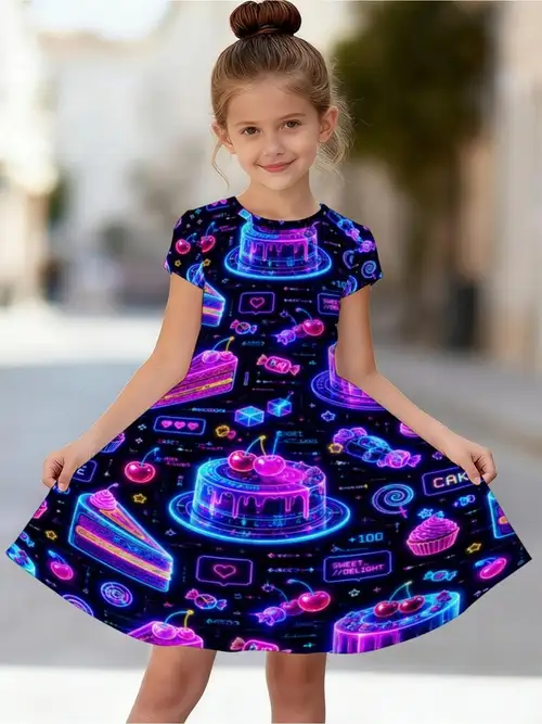 girls neon dress Cotton in Jungle Print Featuring a dropped waist with a gathered skirt that twirls beautifully Neon Kids Party Outfits Girls