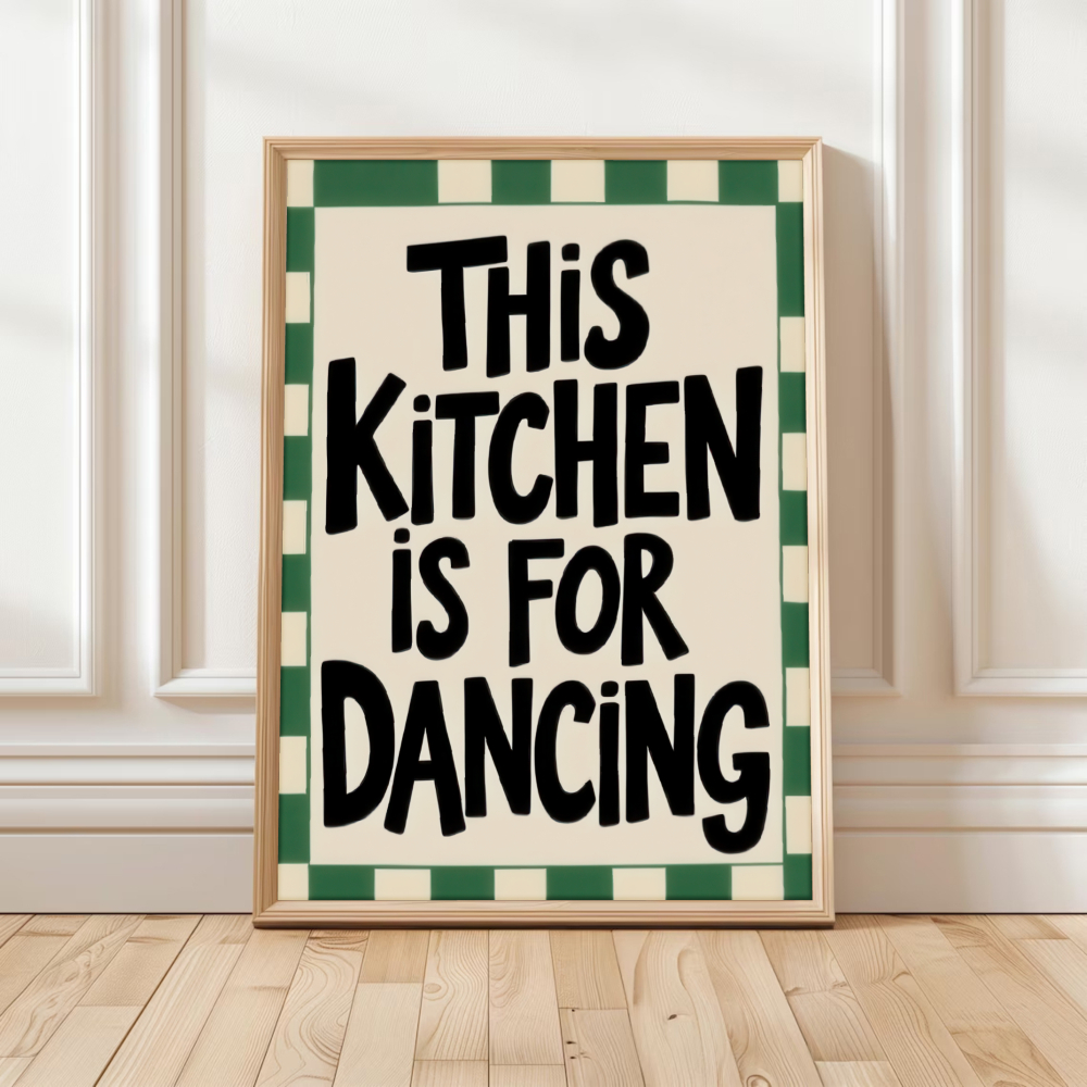 TEMU Decorazione murale piatta 2D, 1 pz, un poster retr簷 con la 'This Kitchen Is for Dancing', un' su tela a quadri verde dipinta a , perfetta per la