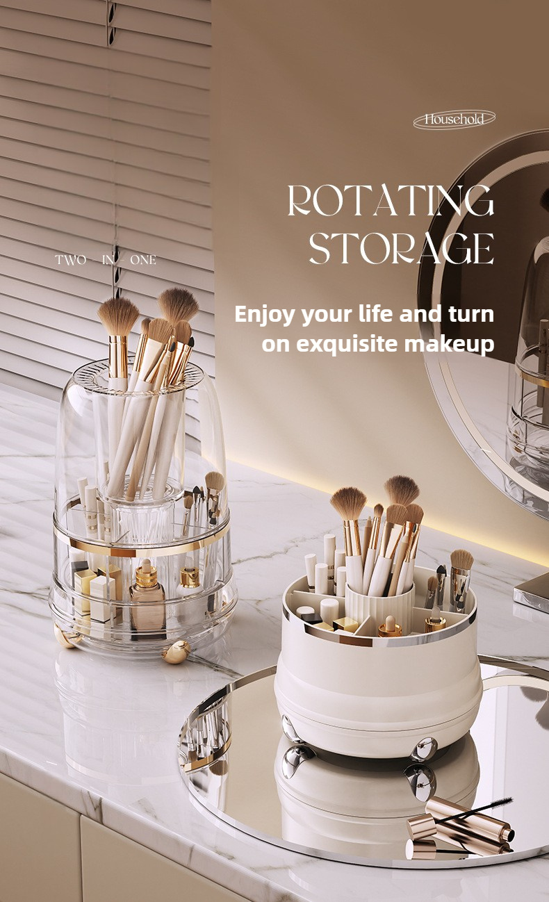 premium rotating makeup carousel   cosmetic organizer with sealed cover precision compartments for brushes lipsticks brow pencils luxe vanity centerpiece Product details 1