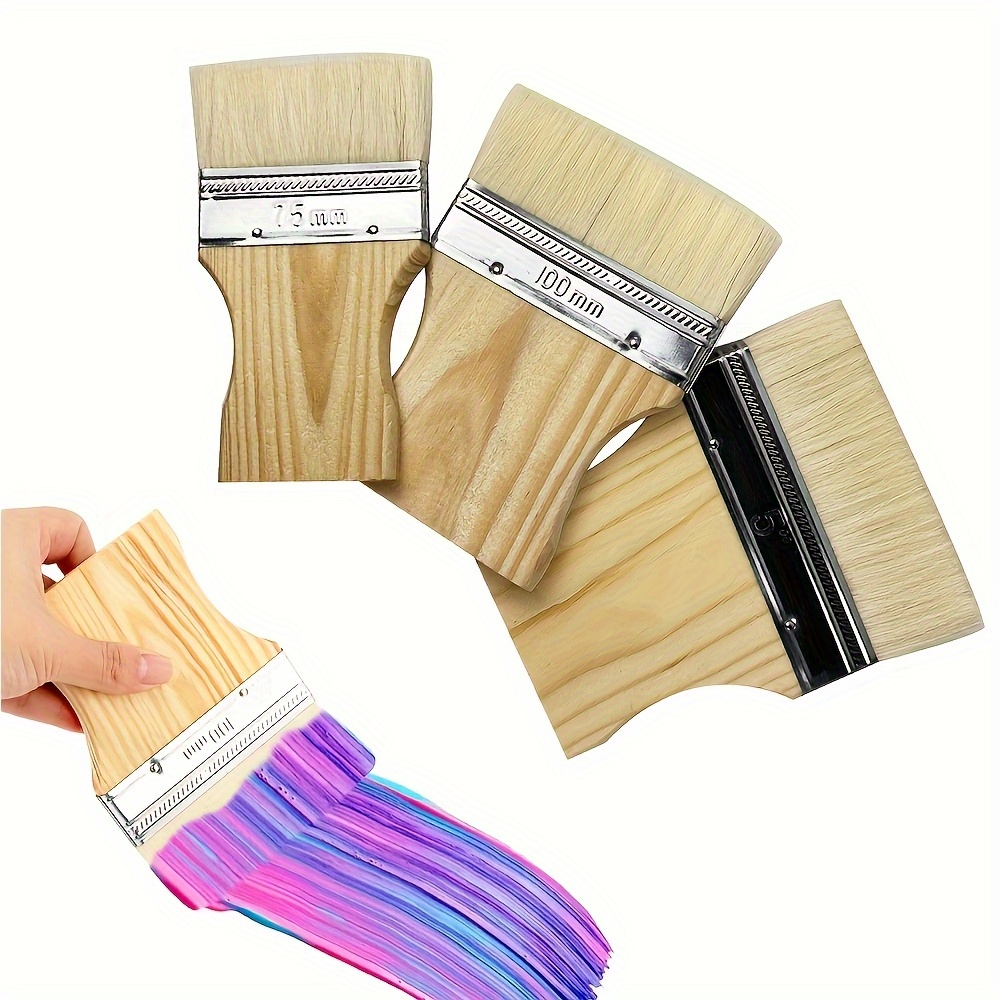 TEMU 3pcs Flat Paddle Paint Brush Set, Wool Paint Brushes, Wide Paint Brush Large Paint Brush 3/ 4/ 5 Inch Paint Brush, Art Paint Brush, Painting