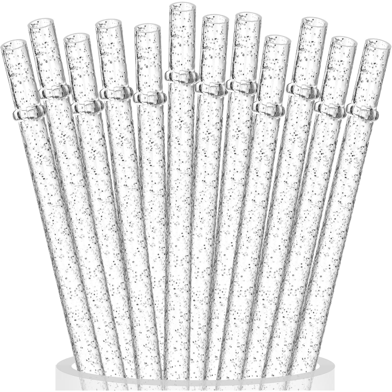 Image of Of 12 Transparent Glitter Straws, Durable Hard Plastic Straws, 9-inch Straws Made From Pp Material With A Cleaning Brush, Perfect For Cups, Ideal For Christmas And New Year Celebrations