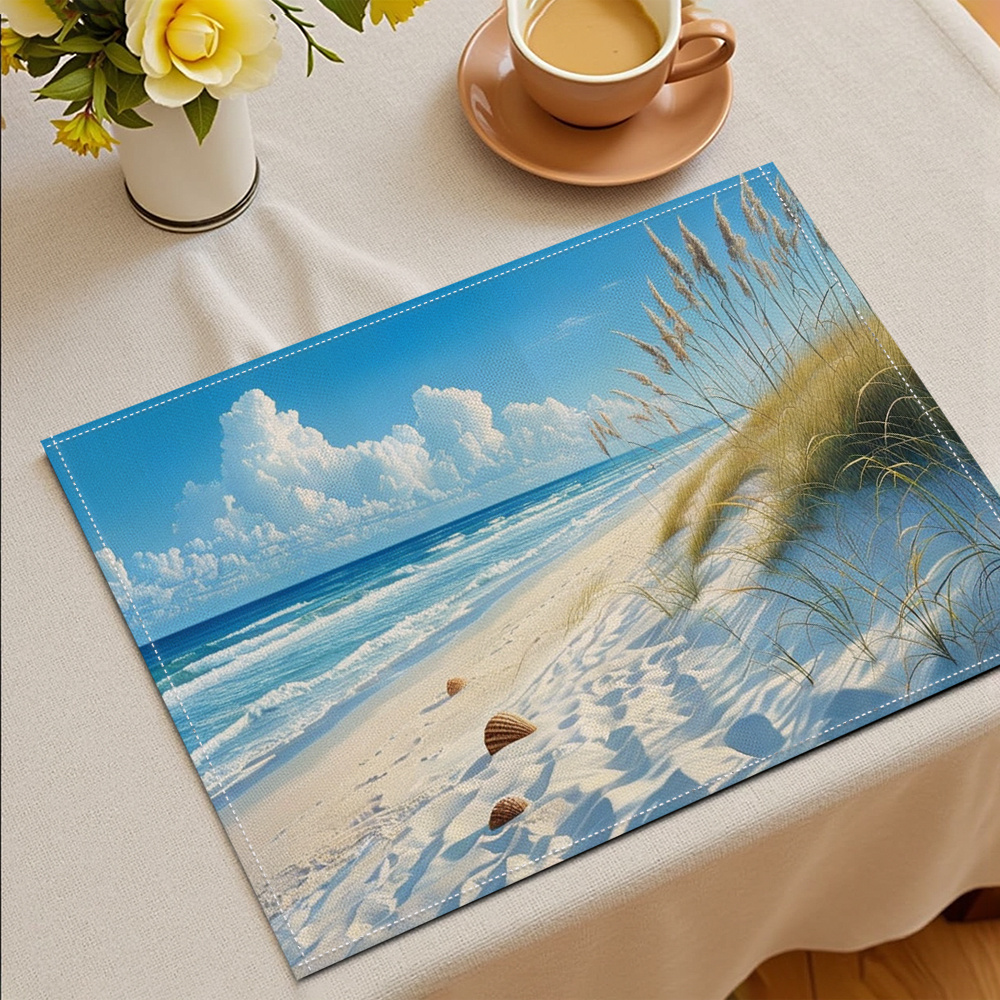 Lot de 4 sets de table thème plage avec vagues et coquillages_voghion.com