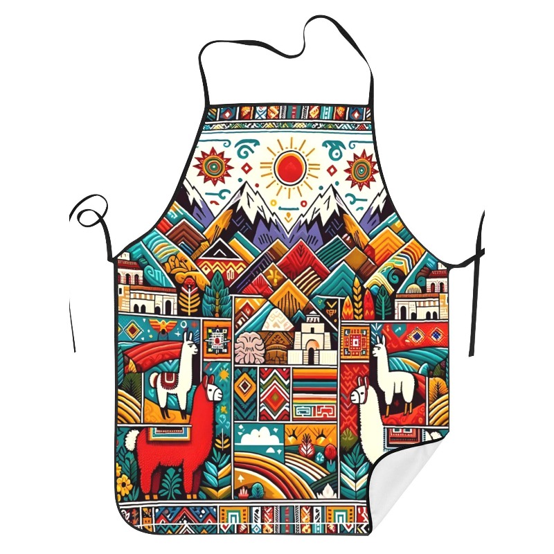 TEMU 1pc Adjustable Kitchen Apron Featuring A Vibrant Andean Cultural Design, Unisex, Perfect For Peruvian Home Kitchens Or Restaurants