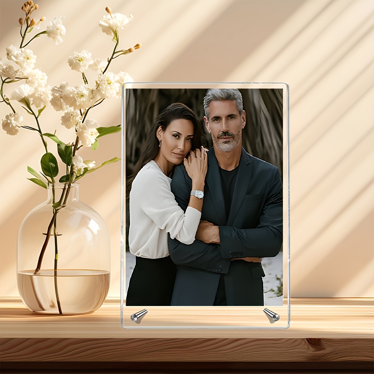 TEMU 2d Flat, Custom Acrylic Photo Frame With Stand - Clear Modern Frameless Design, Transparent Square Cube Desktop Display, Suitable For Home