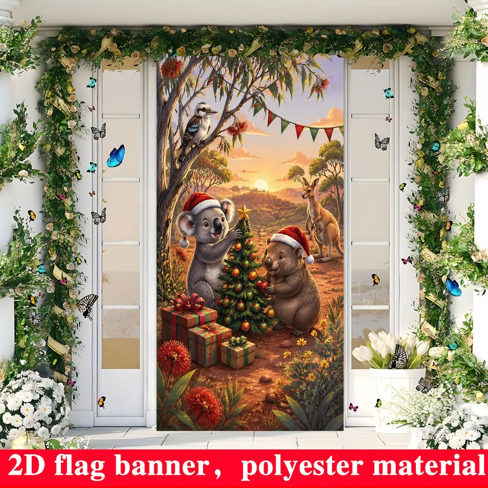 TEMU 2d Flat, 2d Door Banner, 1pc 2d Flat Door Cover, 2d Flat Door Cover Style Banner Background, Australian Christmas Theme, Made Of, Suitable For