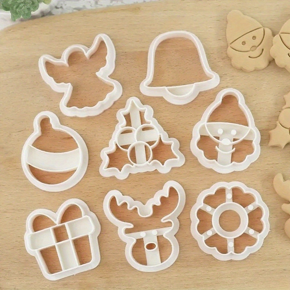 8pcs Multiple Styles Christmas Biscuit Cutter Set - Reusable Plastic Baking Molds For Holiday Baking, Santa/reindeer/, Perfect For Diy Biscuits And Gift Decoration