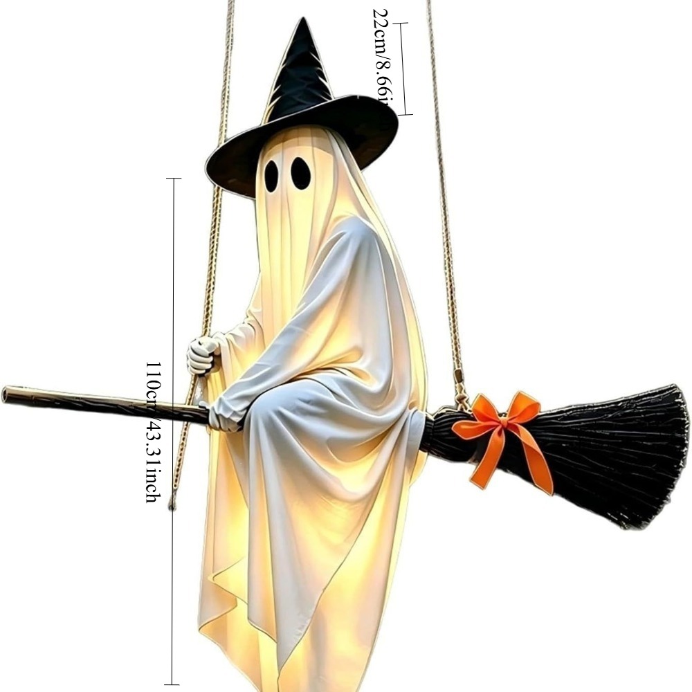 Halloween Hanging Flying Decoration - Cute Broom-riding Hanging Ornament For Trees, , Walls, Parties, And Haunted House Decorations