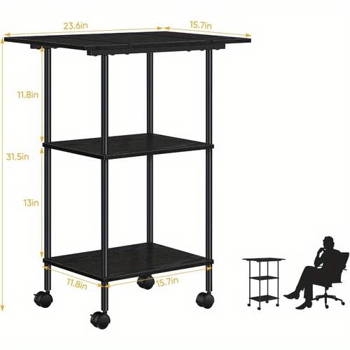 3 tier rolling printer stand with storage shelves adjustable feet modern black metal office cart for printer scanner microwave supplies space saving design with wheels for multifunctional storage cart sturdy metal frame