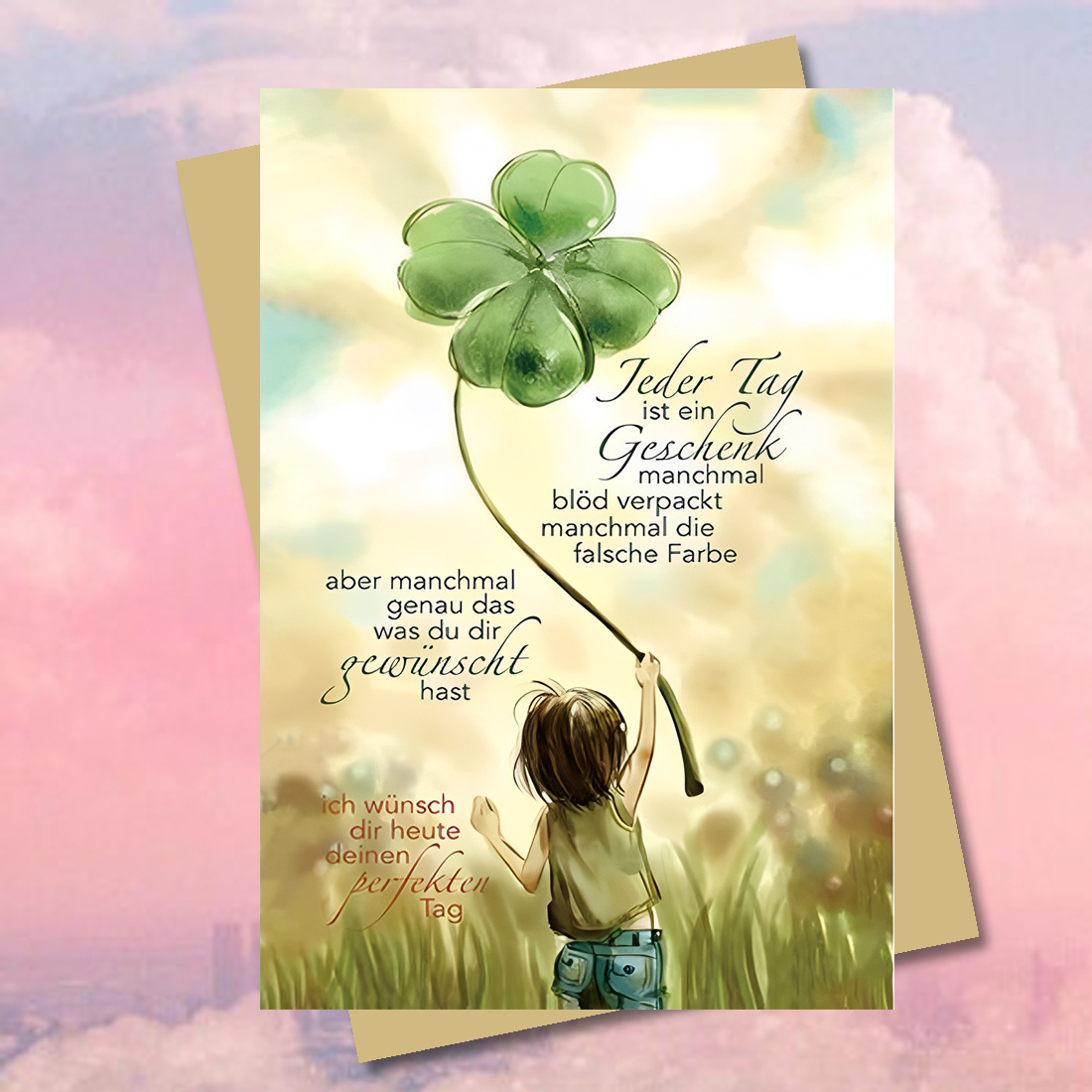 Image of 1pc, German Encouragement Card With Envelope - "today Is A Surprise" Design Featuring Clover Balloon - Ideal For , Family, And On Special Occasions Or Everyday Greetings(12cm X 18cm)