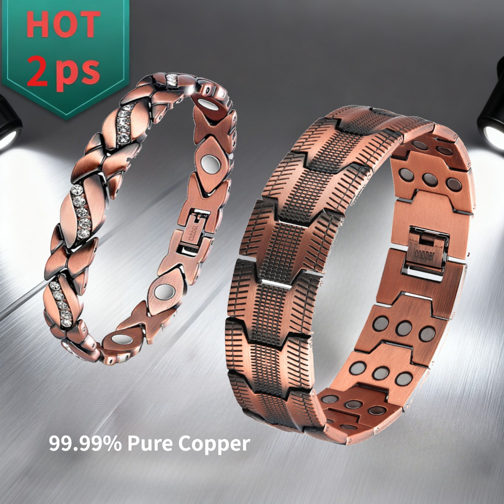 E-shop 2er-Set magnetische Armbänder für Damen Herren, Kupfer-Schmuck für Paare mit Magnetverschluss – ein Geschenk für Ihn/Sie (Vatertag/Muttertag)