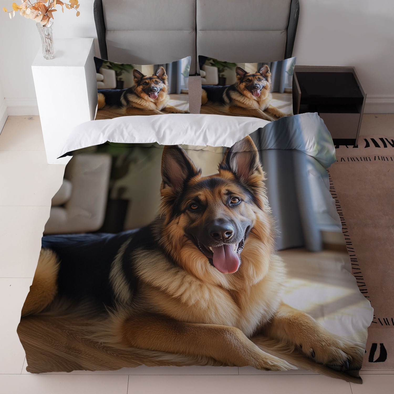 TEMU 3pcs Black And Tan German Shepherd Print Bedding Set (1duvet Cover   2pillowcase, Without Core) For Bedroom Decor