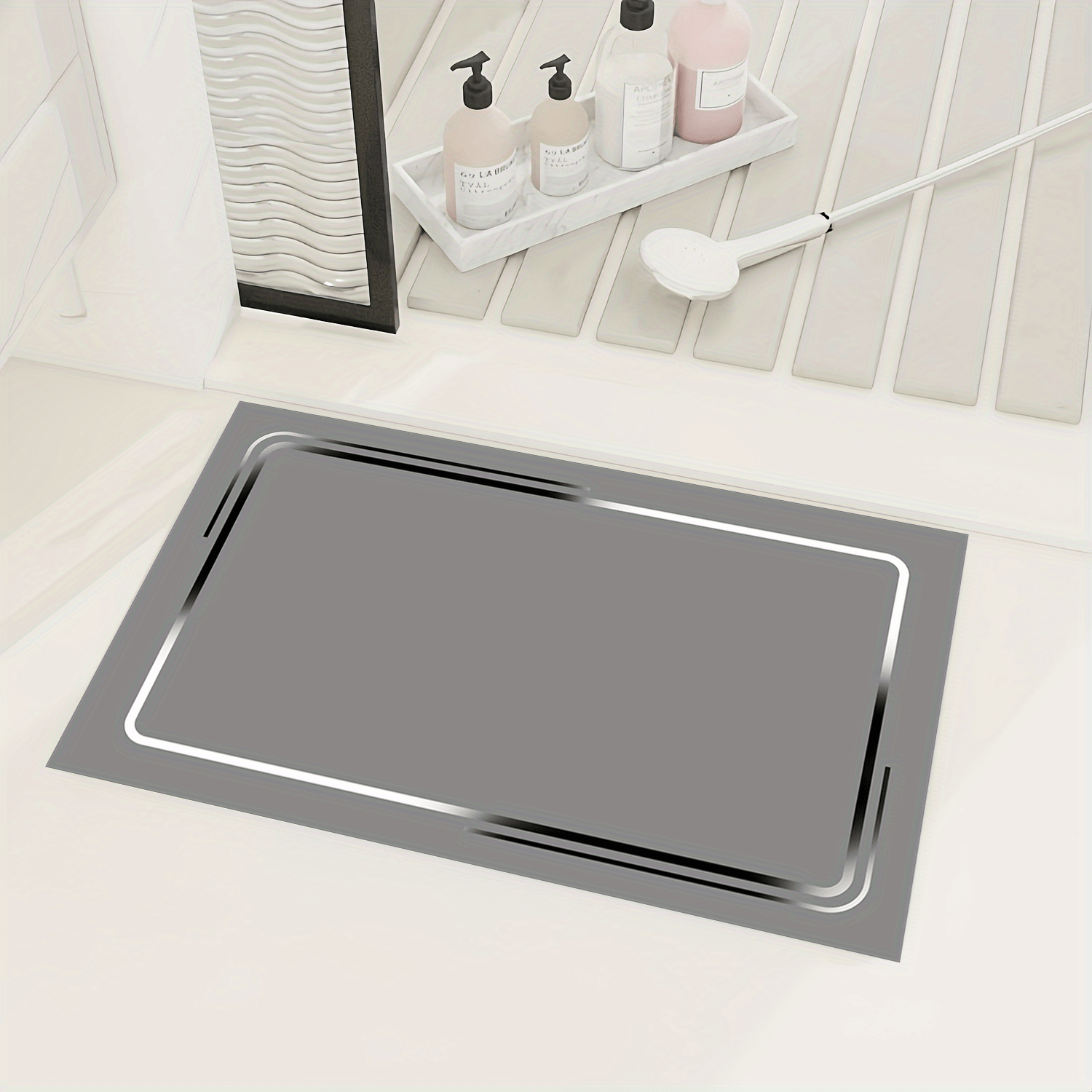 1pc non slip diatomaceous earth mat rectangular anti slip rubber mat with black border 1000g m absorbent machine washable ideal for bathroom   bathroom mat rectangular mat durable mat bathroom floor mat Product details 4