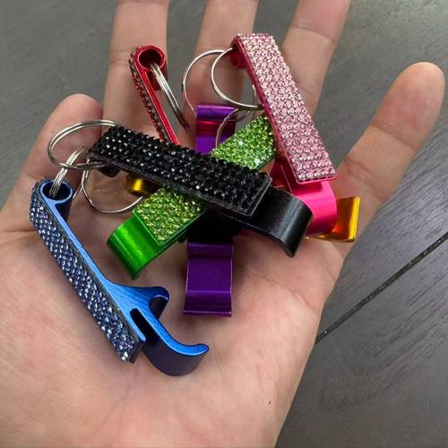 encrusted 2 in 1 bottle and can opener inlay in for daily use holiday gifting and bag charms glass bottles and cans mini wedding gift glass bottle opener keychain birthday gift retail store promotional