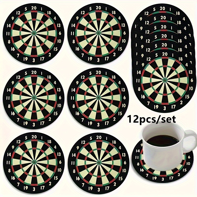 TEMU 12pcs Wood Dart-themed Coasters Suitable For Home Decor, Party Tableware & Dart-themed Parties - Heat-resistant Non-slip Round Drink Mats With