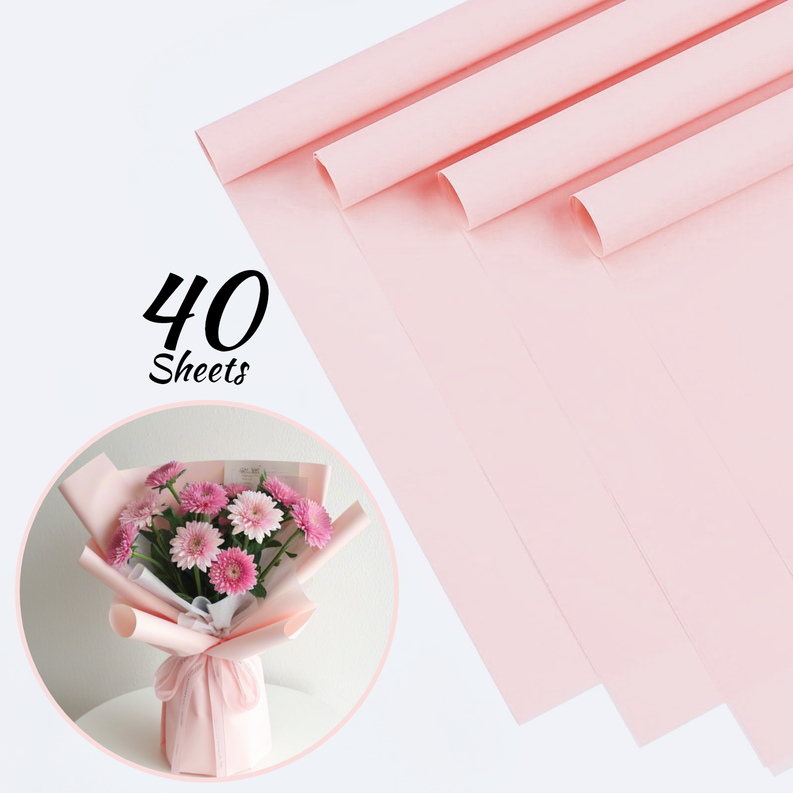 E-shop 40 Blatt, Rosa, Blumen Geschenkpapier, Wasserdicht, Kunststoffmaterial, ca. 22 * 22 Zoll, Dünnes Papier, Blumen Geschenkpapier im koreanischen