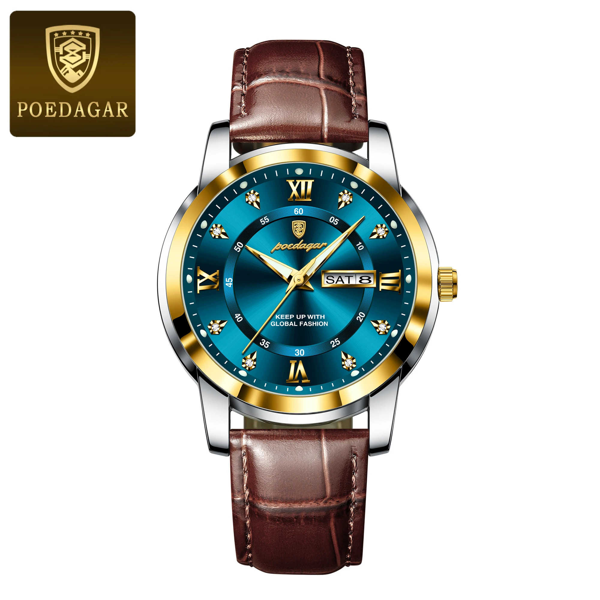 TEMU 936 Business Men's Watch Luminous Week Date Man Wristwatch Pu Sports Men's Watches And Gift Box, Without Battery