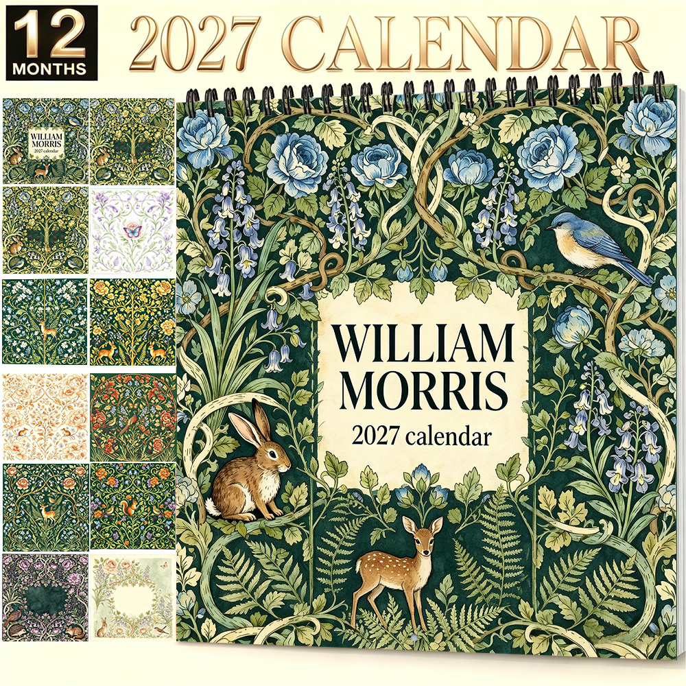 TEMU 2027 Wall Calendar 8.3x8.3 Inch William Style Vintage Calendar Monthly Planner With Wildlife Illustrations For Home Office Wall Decor Christmas
