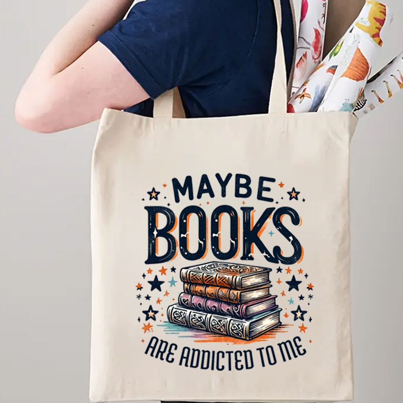 

1pc Canvas Tote Bag With " Books Are Me" Print, Casual Fashion Shoulder Bag, Machine Washable, No-closure Design