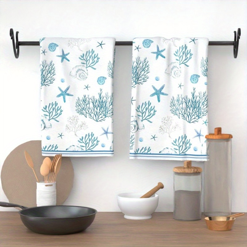 

2pcs Ocean-themed Hand- Towel Set - 18x26" | Polyester, Machine Washable | Kitchen, Bathroom & Beach Decor | Vibrant Nautical Design | Ideal Summer Gift