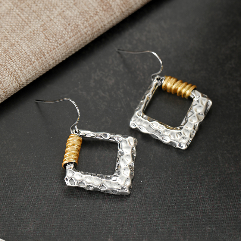 Women's Hammered Textured Square Drop Earrings