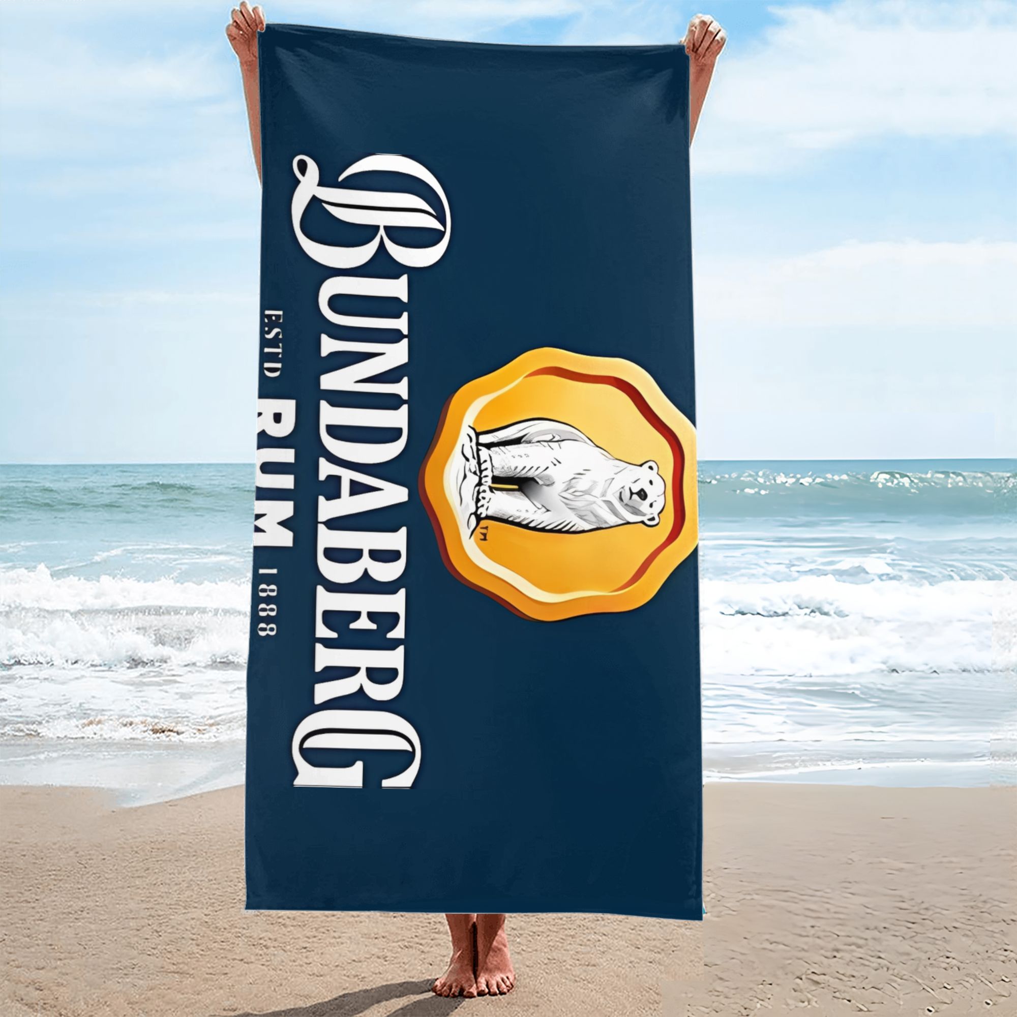 TEMU 1pc Bundaberg Rum Microfiber Beach Towel | Quick Dry, Absorbent, Soft, Comfortable, Lightweight, Portable, Polyester, Contemporary Style, Fabric