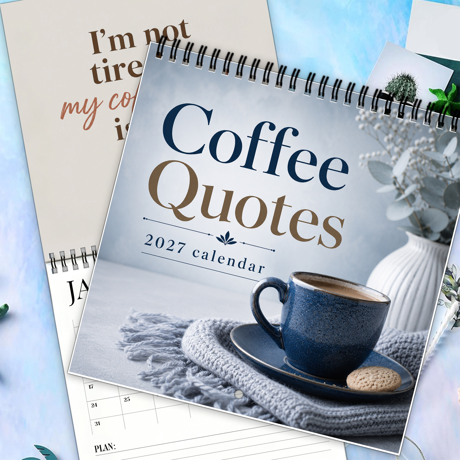TEMU 1pc 2027 Coffee Quotes Wall Calendar, Funny Coffee Humor Sayings With Espresso Latte Beans Pictures, Twin Wire Hanging Design For Home Kitchen
