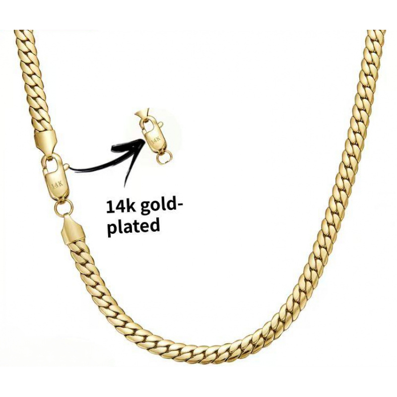 TEMU Men's -plated Cuban Chain Necklace 5.5mm/ 8mm Width, Waterproof And Rust-proof Fashion Jewelry, For Boyfriend