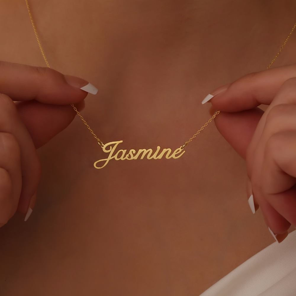 TEMU Necklace - Custom Golden Cursive Font With Intricate Chain, Minimalist Unisex Jewelry For , Elegant Design, Handcrafted, Essential For