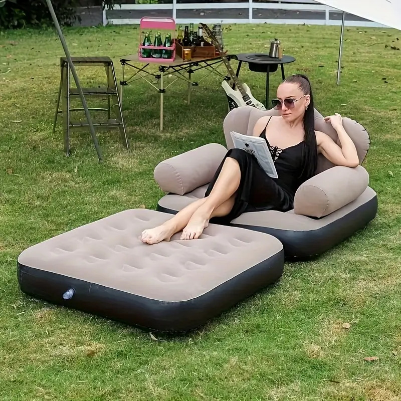 portable inflatable camping sofa chair- thickened pvc, quick inflation/deflation, multifunctional air bed for adults- foldable lazy sofa, suitable for camping, travel, beach, garden, and balcony- blue/khaki, tent for camping, camping mat, camping couch, camping air mattress, camping accessories, camping beds for couples, camping sleeping pad, camping pad, air sofa camping, camping mattress pad, beach lounger, balcony furniture, spacesaving furniture, compact sofa, Product details 7