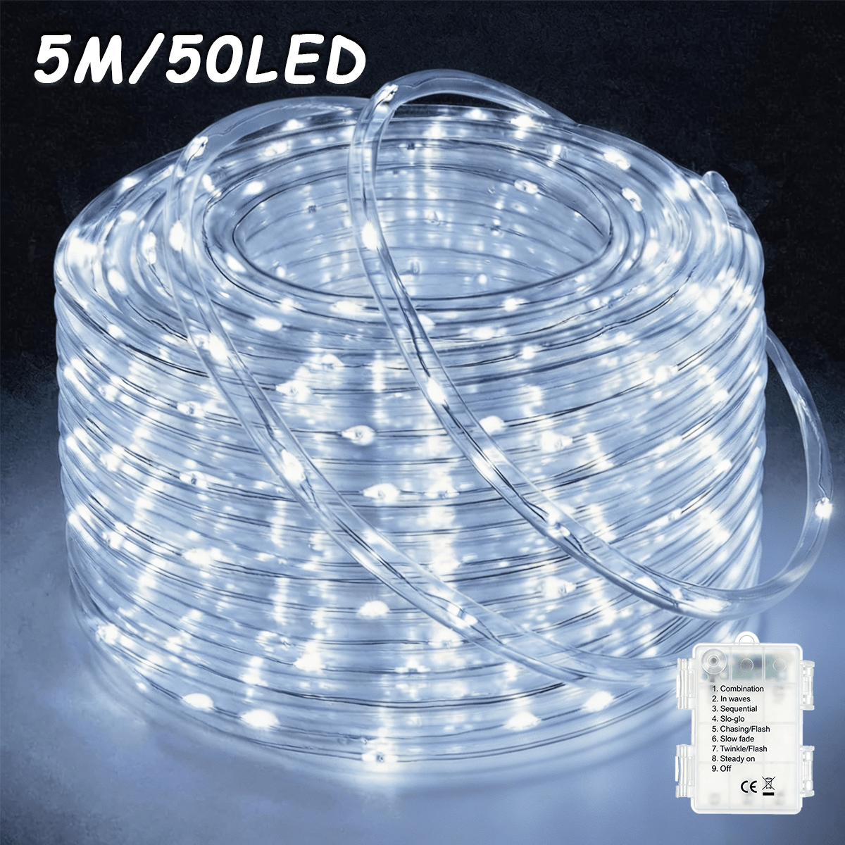 TEMU Tubos LED de 50/100/200 LED, Guirnaldas de Luces LED, Luces de ; 8 de Iluminación; Funciona con Batería; Adecuado para Uso en Exteriores. /Luz