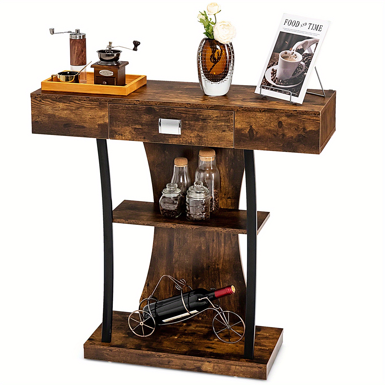 Console Sofa Table W/ Drawer & Shelves For Entryway Living Room Rustic Brown