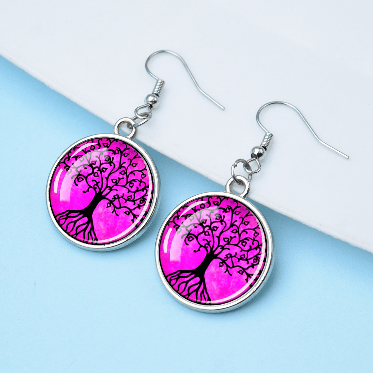 Art Tree of Life Nature Theme Gem Pendant Earrings, Gift for Her
