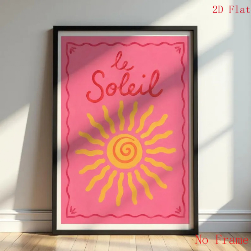 TEMU Plat 2D, Plat 2D 1/Pièce Plat 2D 1/Pièce Impression Murale , Affiche , Décoration Vintage Française Cadre , Art Bohème, Illustration Soleil ,