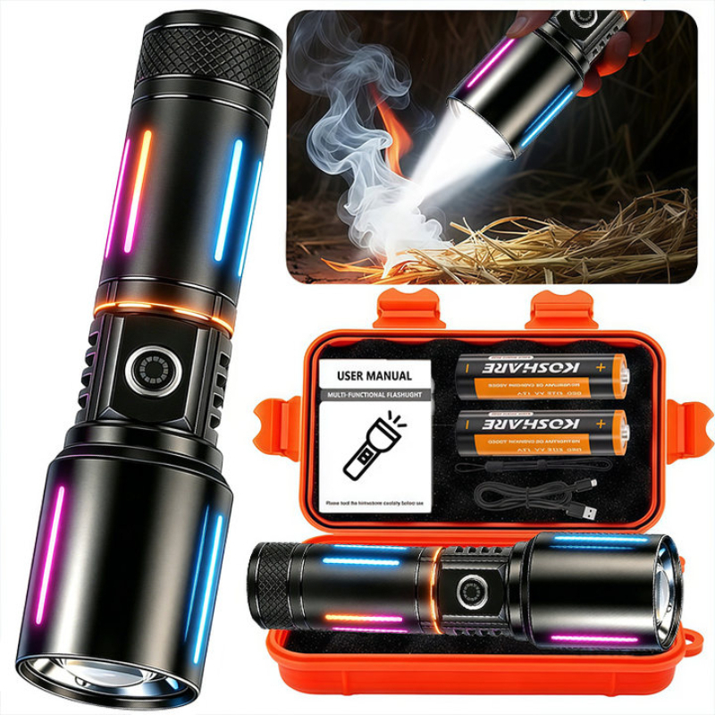 TEMU Led Flashlight, An Aluminum Alloy Flashlight That Can Ignite A Fire, 5 , Adjustable Focus, Usb Rechargeable, 500-meter Range, Led,