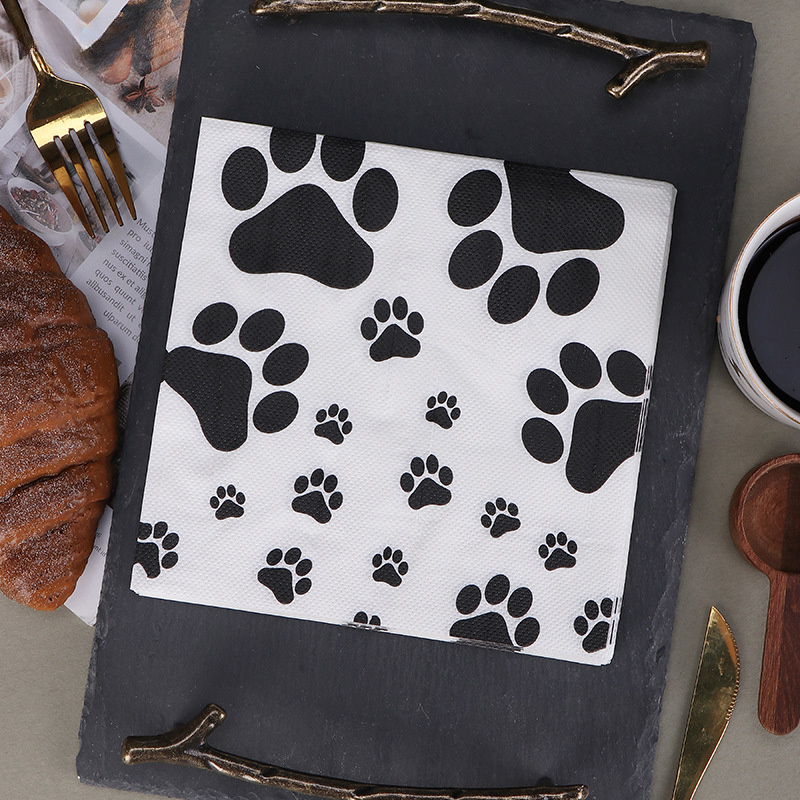 TEMU 20-pack Paw Print Napkins, Square Disposable Double-layer Color Napkins For Outdoor Gatherings And Western Restaurants, Home Kitchen Use For Halloween、christmas