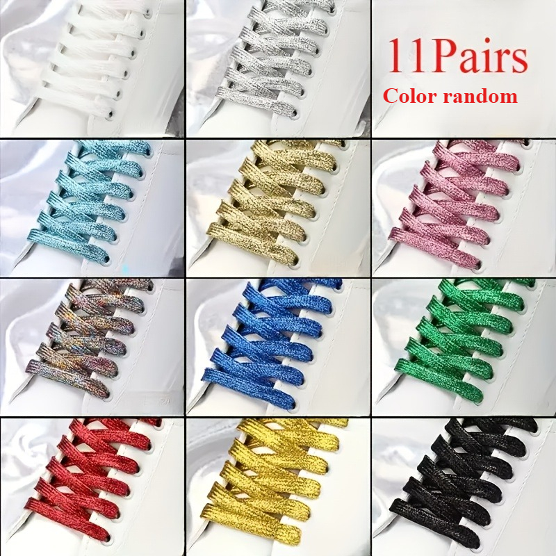 TEMU 11 Pairs Of Random Color Shoelaces With Shiny Sequins - Stylish And Edgy Metallic Silvery And Golden - Durable Flat Shoelaces For Sneakers And