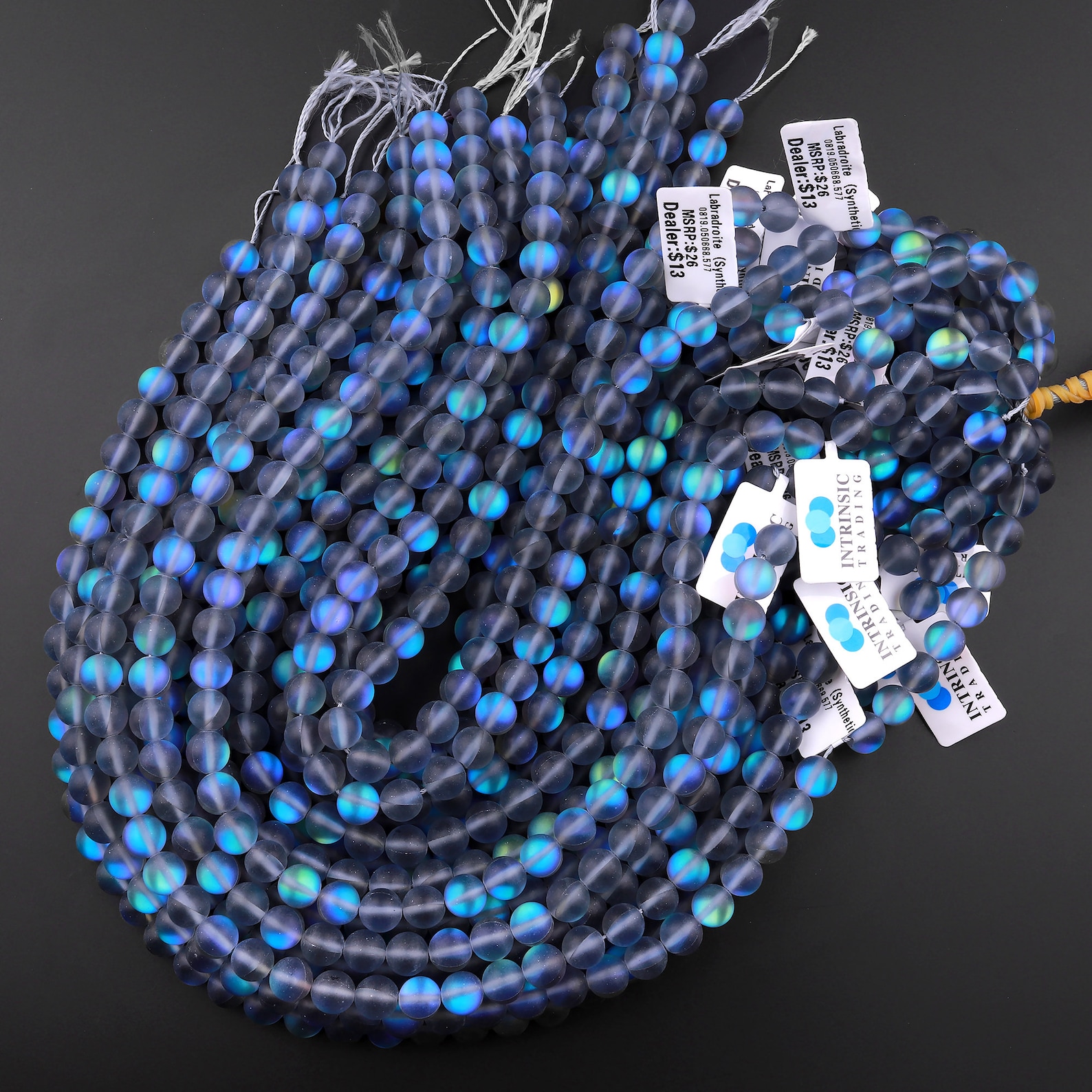 TEMU Perles de Quartz Sirène Aka Quartz Aura Mystique Labradorite Synthétique Mat Bleu-gris Tailles Disponibles 4mm, 6mm, 8mm et 10mm, Convient pour
